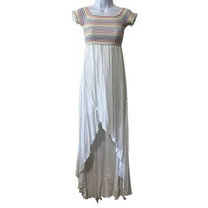 Show Me Your Mumu Womens White Rainbow Willa Off Shoulder Smoked Maxi Dress SZ S